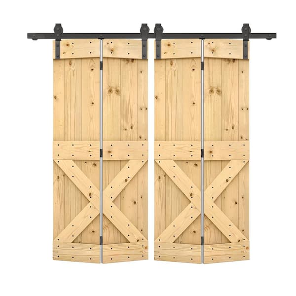 CALHOME 44 in. x 84 in. Mini X Series Solid Core Unfinished DIY Wood Double Bi-Fold Barn Doors with Sliding Hardware Kit