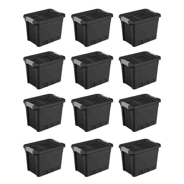 Sterilite 7.5 gal. Rugged Industrial Storage Totes with Latch Lid in Black (12-Pack)
