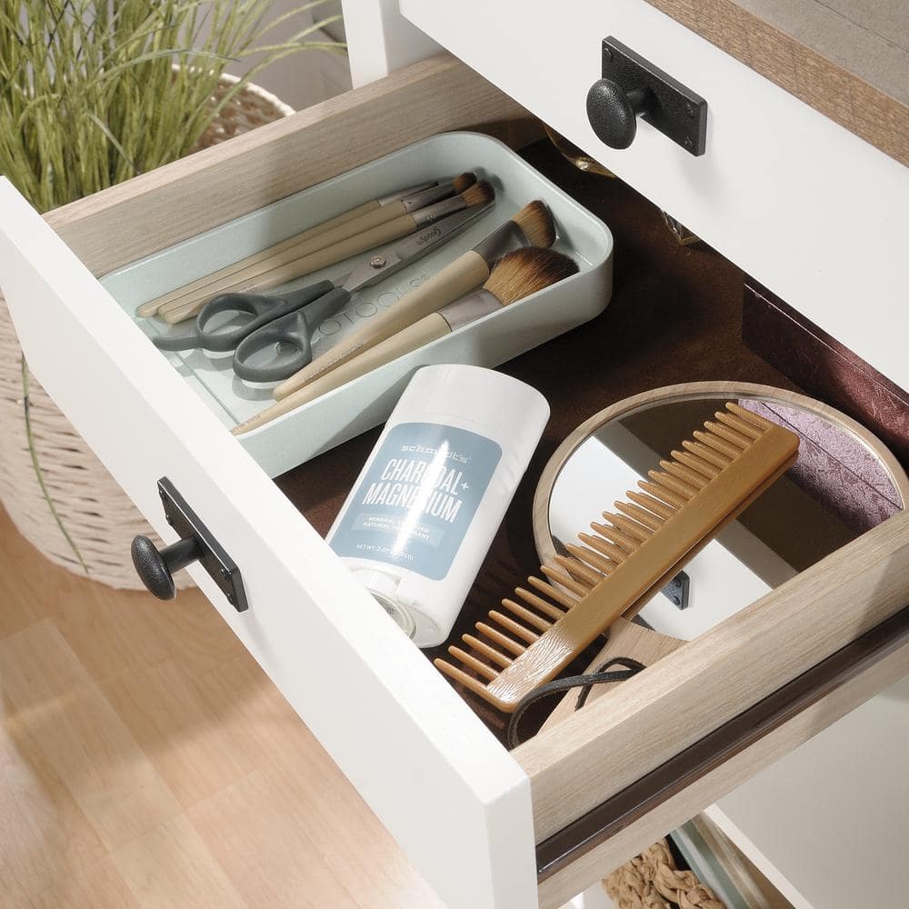 Soft White and Lintel Oak Bedroom Vanity with Mirror