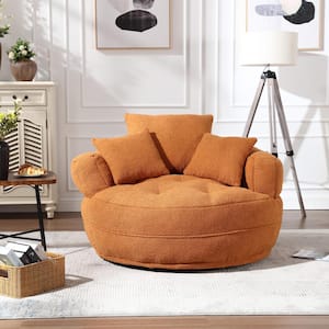 Modern Orange Chenille Swivel Upholstered Barrel Accent Chair With Pillows