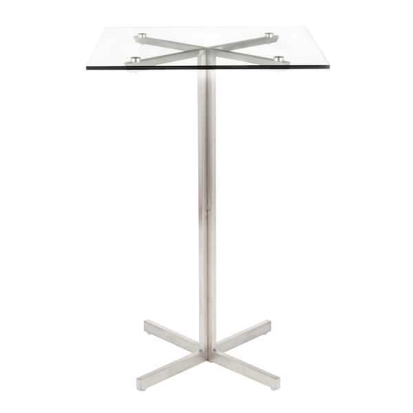 Lumisource Fuji Stainless Steel Square Bar Table With Clear Glass Top Bt Fujisq Ss Gl The Home Depot