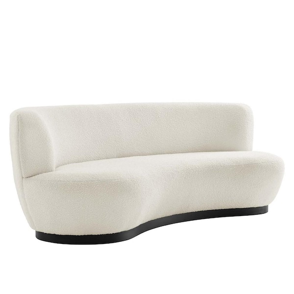 MODWAY Kindred 89 in. W Armless Boucle Fabric Upholstered Modern Curved Sofa in White with Black Metal Base in Ivory (Seats 3)