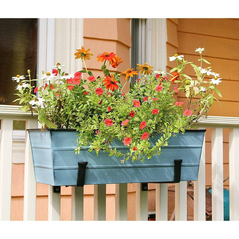 Medium Nantucket Blue Galvanized Steel Flower Box