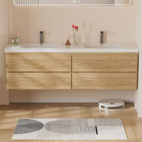 Equinox 72 in. in. W x 19-5/8 in. in. D x 22-1/2 in. in. H Floating Bath Vanity in Natural Oak White Resin Top Assembled