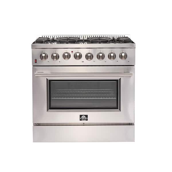 Forno Galiano 36 in. Freestanding Pro Gas Range with 6 Sealed Burners and Electric 240-Volt Oven in Stainless Steel