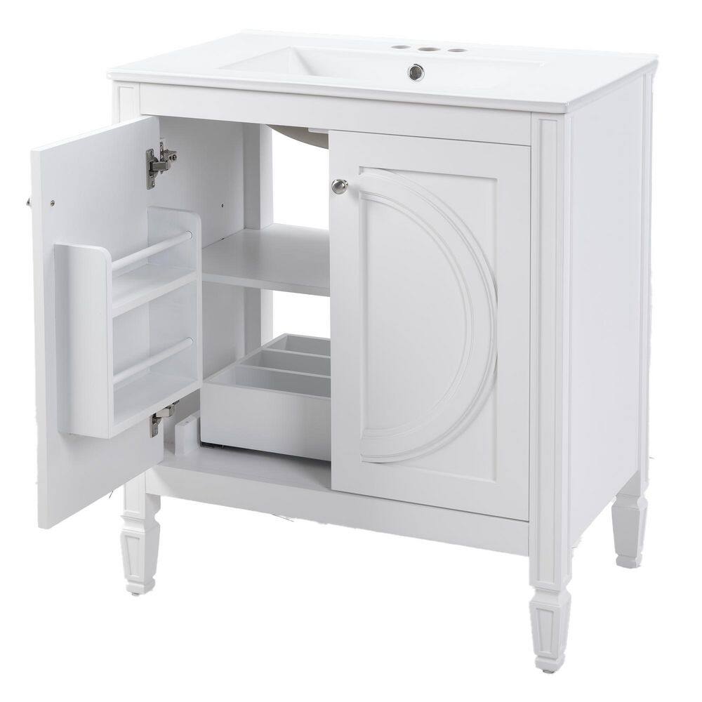 30 in. Single Sink White Bath Vanity with White Ceramic Top, Adjustable Shelf, Drawer, Assembled price history on PriceWatchPro