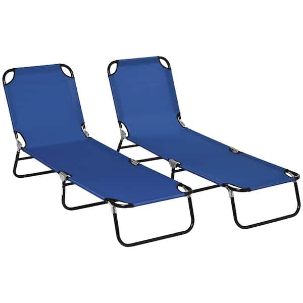 Outsunny Blue Metal Outdoor Folding Chaise Lounge Pool Chairs, Sun Tanning Chairs, 5-Position Reclining Back (Set of 2)