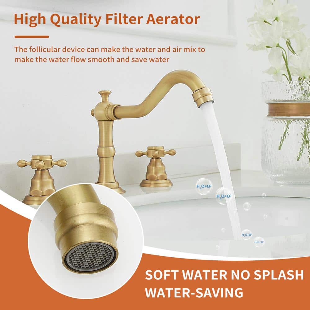 Antique Brass Double-Handle Widespread Bathroom Faucet