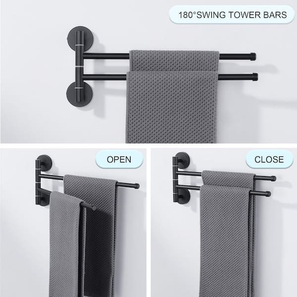 SUS 304 Stainless Steel 12.4 in. Wall Mounted 2-Swivel Arms Towel Bar with Concealed Hardware in Matte Black