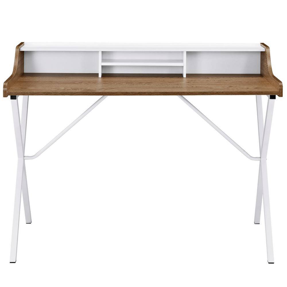 Contemporary Walnut Wood Desk with White A-Frame and Drawer