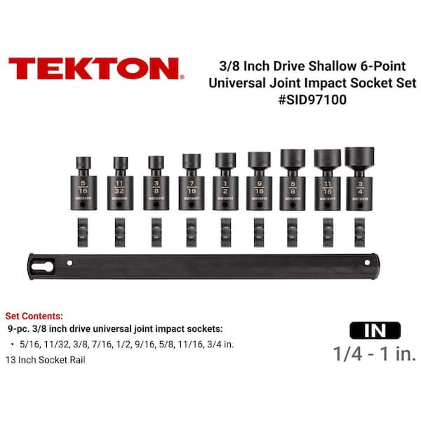3/8 in. Drive 6-Point Universal Joint Impact Socket Set with Rail, 9-Piece (5/16-3/4 in. )