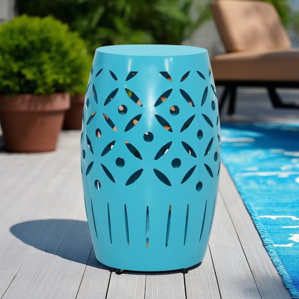 Maypex 18 in. Wicker Garden Stool, Outdoor Ottoman, Patio Side Table - Black