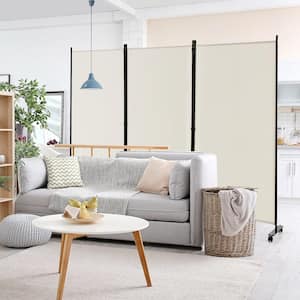 3-Panel Folding Room Divider 6 ft. Rolling Privacy Screen with Lockable Wheels White