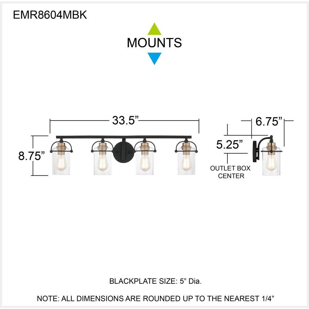 Emerson Matte Black Dimmable 4-Light Vanity Fixture