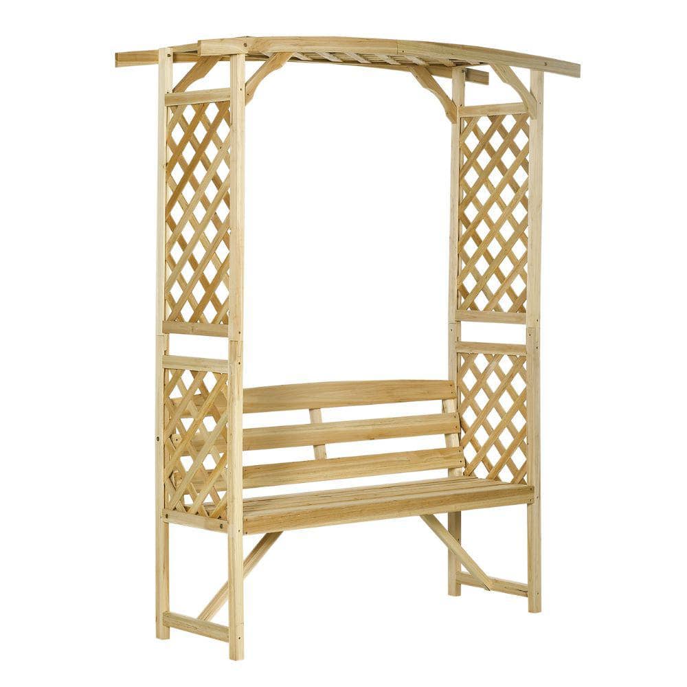 ITOPFOX Natural Wood Patio Garden Arbor Arch with Pergola and 2