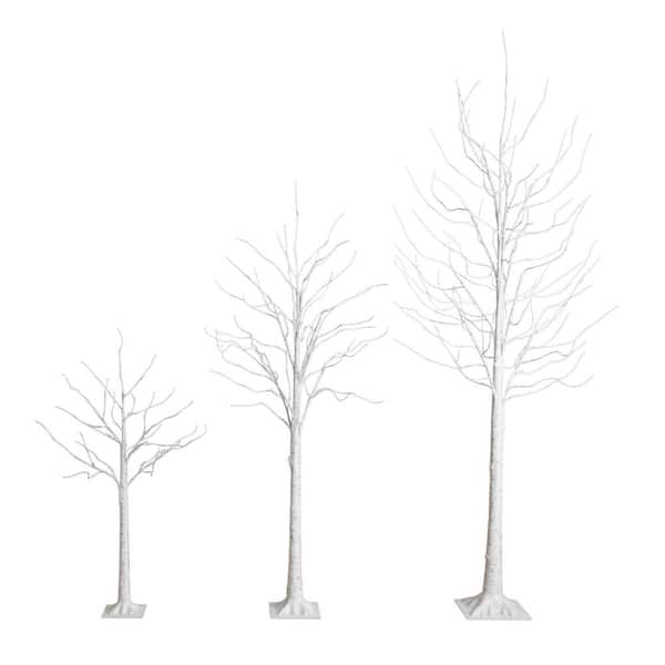 4 ft. 6 ft. 8 ft. Pre-Lit Artificial White Birch Trees with LED Lights - (Set of 3)