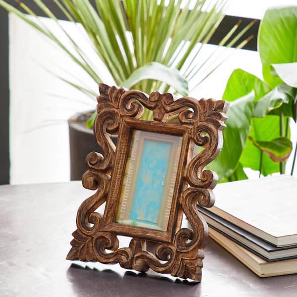 Fulemay Retro Picture Frame 4x6 Brown Handmade Carved Wood Photo Frame for Tabletop and Wall Decor 
