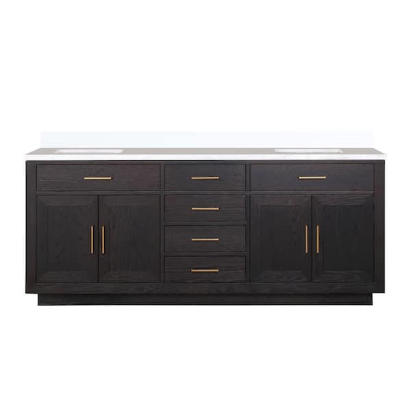 Condor 80 in W x 22 in D Black Oak Double Bath Vanity with White Quartz Top