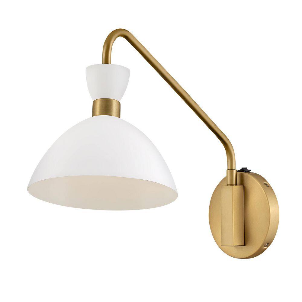 Simon Matte White & Heritage Brass Adjustable 1-Light Sconce
