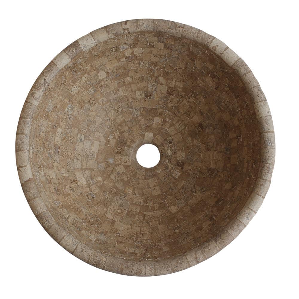 Almond Brown Round Travertine Mosaic Vessel Sink