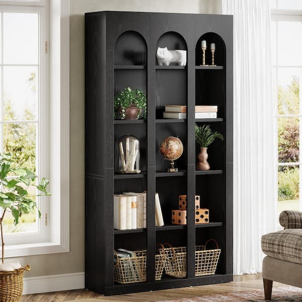 TRIBESIGNS WAY TO ORIGIN Jannelly 71 in. Tall Black Engineered Wood 5 Shelf Bookcase Farmhouse Vintage Arched Bookshelf for Home Office HD RY0201 HYF The Home Depot