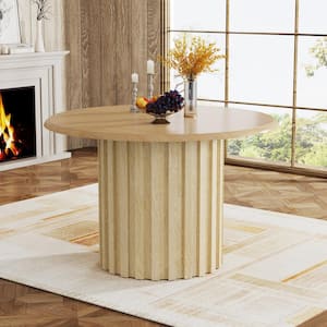 Roesler Natural Wood Engineered Wood 43.3 in. Pedestal Round Dining Table Seats 4
