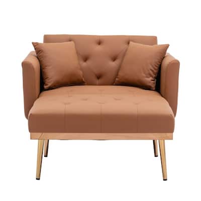 Brown Modern PU Tufted Chaise Lounge Chair with Golden Metal Legs