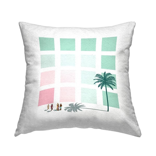 Stupell Industries Tropical Palms Beach Geometric Pastel Square Shapes Green Square Outdoor Throw Pillow