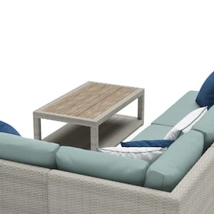 Portofino Comfort Gray 5-Piece Aluminum Patio Conversation Sectional Seating Set with Sunbrella Spa Blue Cushions