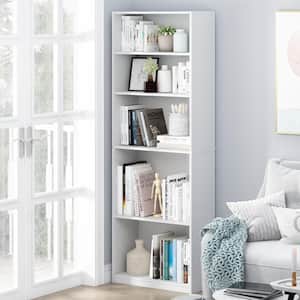 71.2 in. White Wood 5-shelf Standard Bookcase with Adjustable Shelves
