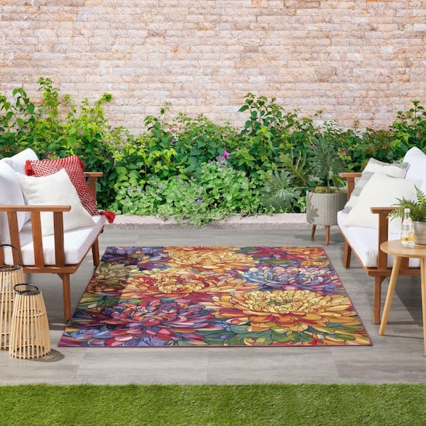 Color Splash Multicolor 5 ft. x 7 ft. Floral Contemporary Area Rug