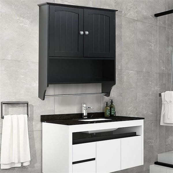 Home Decorators Collection Gillinger 24 in. W x 10 in. D x 28 in. H Bathroom Storage Wall Cabinet in Black