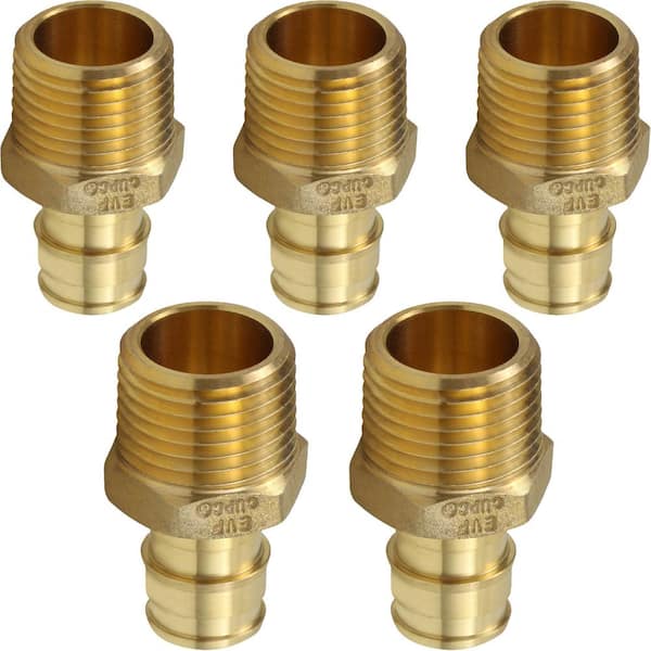 PLUMBFLEX 1 in. x 1 in. 90-Degree PEX A x MIP Expansion Pex Adapter, Lead Free Brass for Use in Pex A-Tubing (Pack of 5)