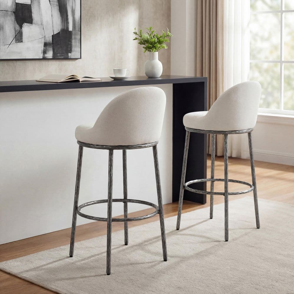 Gifted 39 in. H Beige Metal Bar Stool with Fabric Upholstered, Forged Pewter Set of 2 price history on PriceWatchPro