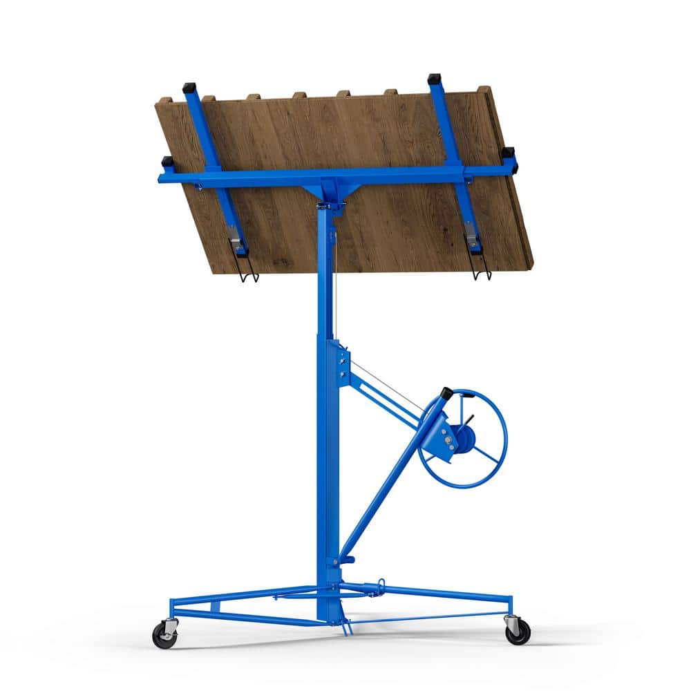 Blue 16 ft. Steel Drywall Lifter Rolling Panel Hoist with 360° Rotatable C