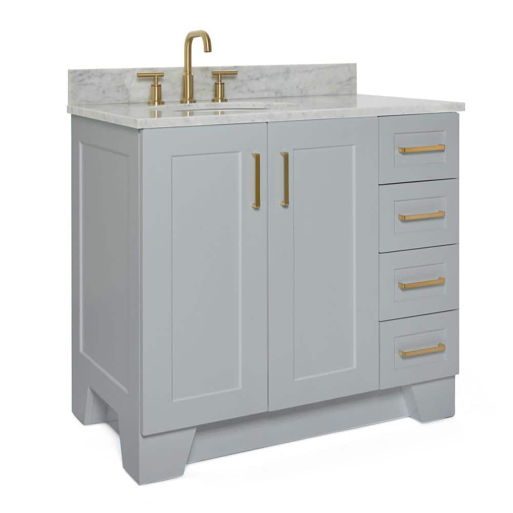 Gray Freestanding Single Vanity with Carrara Marble Top