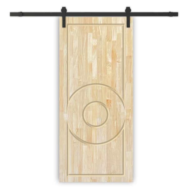CALHOME 42 in. x 96 in. Natural Pine Wood Unfinished Interior Sliding Barn Door with Hardware Kit