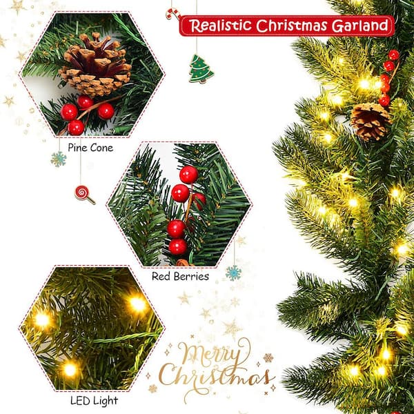 9 ft. Pre-lit Artificial Christmas Garland Decoration Indoor Outdoor w/LED Lights Timer