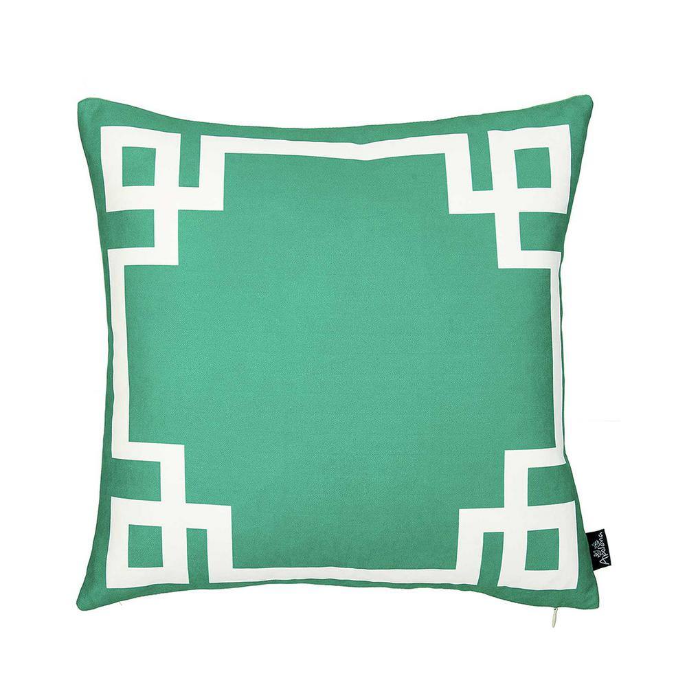 Green and White Geometric Polyester Throw Pillow Cover