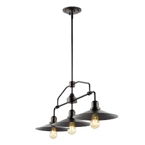 Nathan 38.5 in. 3-Light Industrial Farmhouse Iron Linear LED Pendant, Oil Rubbed Bronze/Clear