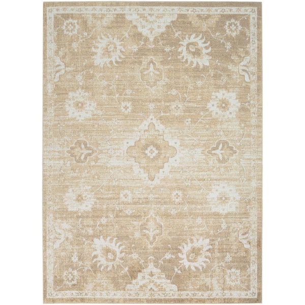 Nourison Astra Machine Washable Ivory Gold 8 ft. x 10 ft. Distressed Traditional Area Rug
