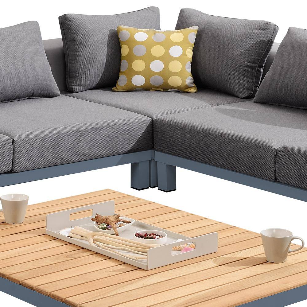 Polo 36" Gray Aluminum and Teak Wood Outdoor Coffee Table