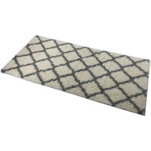 Shaggy Ivory 3 ft. x 7 ft. Trellis Synthetic Rectangle Area Rug