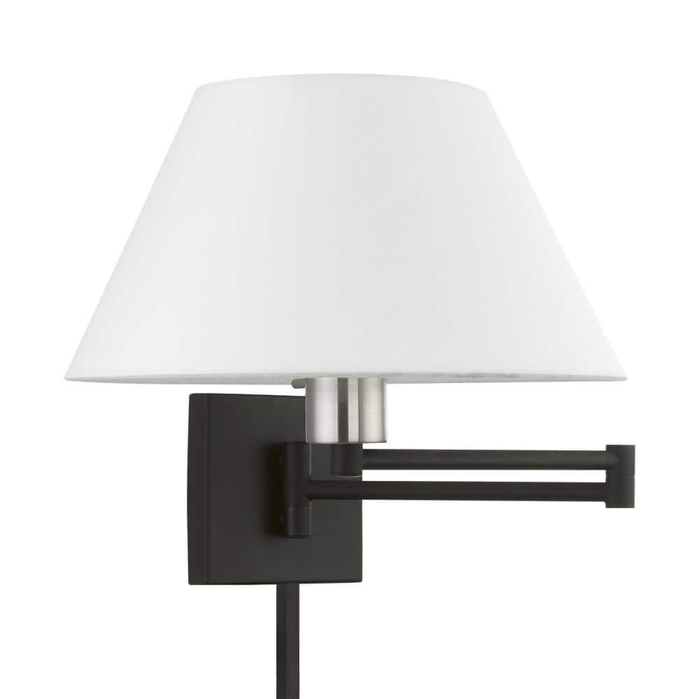 Black and Brushed Nickel Swing Arm Wall Sconce with Fabric Shade