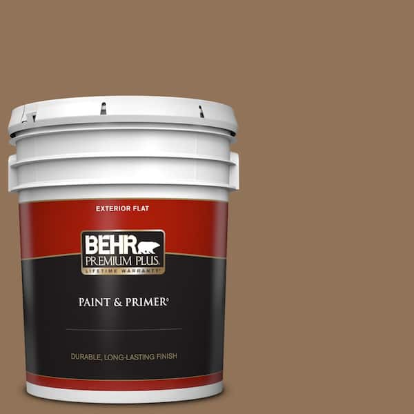 BEHR PREMIUM PLUS 5 gal. #PMD-107 Shaved Chocolate Flat Exterior Paint & Primer