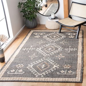 Kilim Black/Ivory 7 ft. x 7 ft. Native American Border Square Area Rug