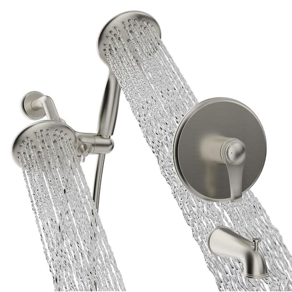 MYCASS Dual 2-In-1 Single-Handle 6-Spray 1.8GPM Round Wall Mount Shower Faucet w/Tub Spout in Brushed Nickel (Valve Included)