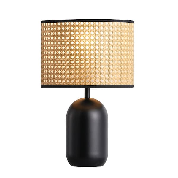14 in. Matte Black Bamboo Weave Table Lamp