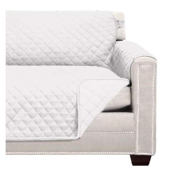 Afoxsos 88 in. White Polyester Large Sofa Sheild Couch Slipcover with Patented Strap and Microfiber for Furniture