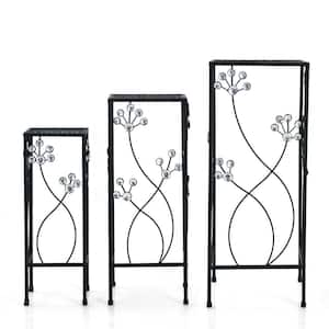24 in. Tall Indoor/Outdoor 3-Pieces Black Steel Plant Stand